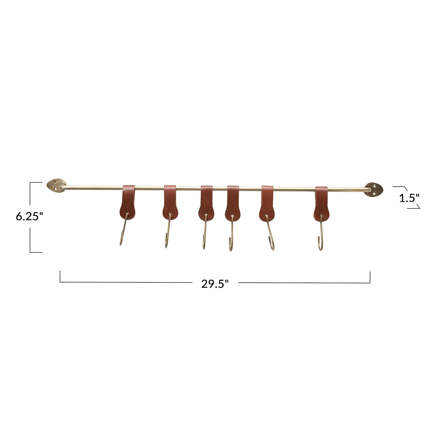 Metal and Leather Wall Hook with Hooks 29-1/2"W x 1-1/2"D x 6-1/4"H